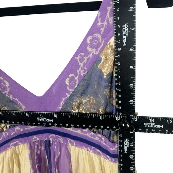 Anthropologie x Lil 100% Silk, Ivory and Purple Floral Dress, Size‎ 2-4 - Picture 6 of 13